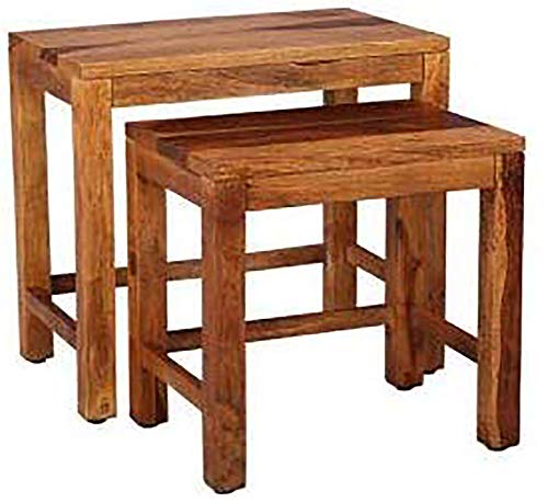Image of Sheesham Wood Nesting Bedside Table for Home and Living Room -Set of 2