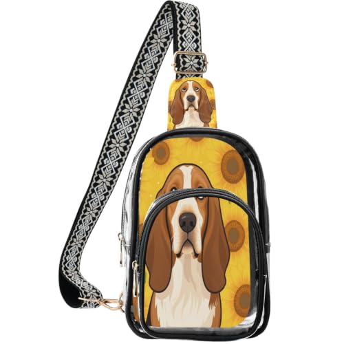 Riñonera transparente linqin compacta con múltiples bolsillos y motivo Basset Hound