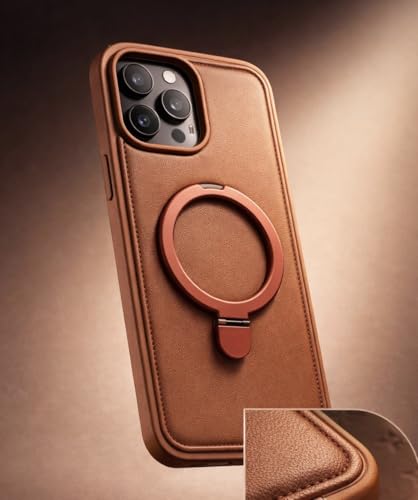 Image of DAVIK Luxury Magnetic Leather Case for iPhone Series - Waterproof Protective Cover, Heavy-Duty, Metal Kickstand, Ultra-Strong Magnet & Microfiber Vault Interior (Brown, iPhone 17)