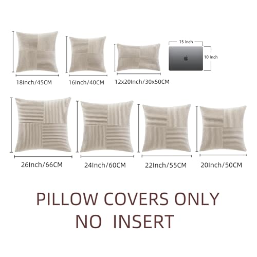 Image of Fancy Homi 2 Packs Neutral Taupe Decorative Throw Pillow Covers 20x20 Inch for Living Room Couch Bed Sofa, Farmhouse Boho Home Decor, Soft Corss Corduroy Patchwork Accent Square Cushion Case 50x50 cm