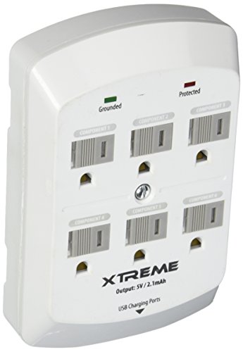 Xtreme 28621 6-Outlet Wall Tap with 2 USB Ports