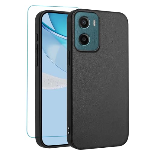 IUQXU for Motorola Moto E15/Moto G05 Phone Case with Screen Protector Anti-Slip Slim Shockproof Soft TPU Cover Mobile Leather Case for Motorola E 15 G 05 Moto Go5 Black