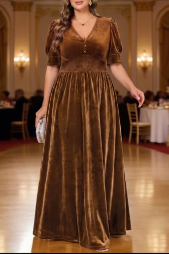 Image of Pinup Fashion Velvet Wedding Guest Dress-Fall Formal Floral Maxi Dresses