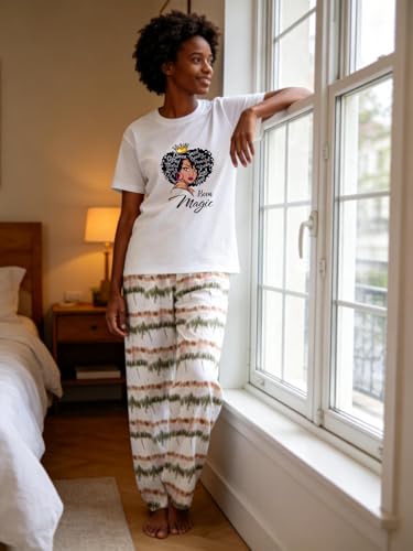 Image of Black History Pajamas, Graphic Matching Sets for Women, Magic Afro American Natural Hair Vintage Melanin T-Shirts and Pants
