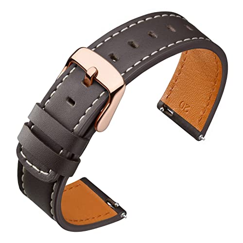 Image of ANNEFIT 22mm Watch Band with Rose Gold Buckle, Quick Release Genuine Leather Replacement Strap (Dark Brown)