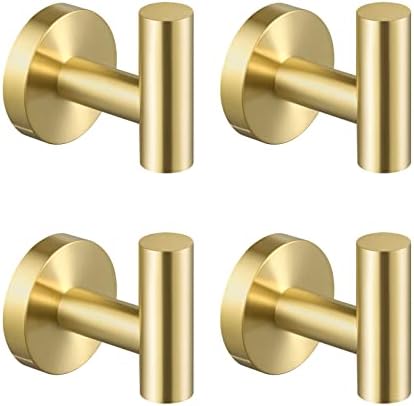 KES Wall Towel Robe Hook for Bathroom Kitchen Hanging Key Hat Coat Hooks SUS304 Stainless Steel Brushed Gold 4 Pack, A2164-BZ-P4