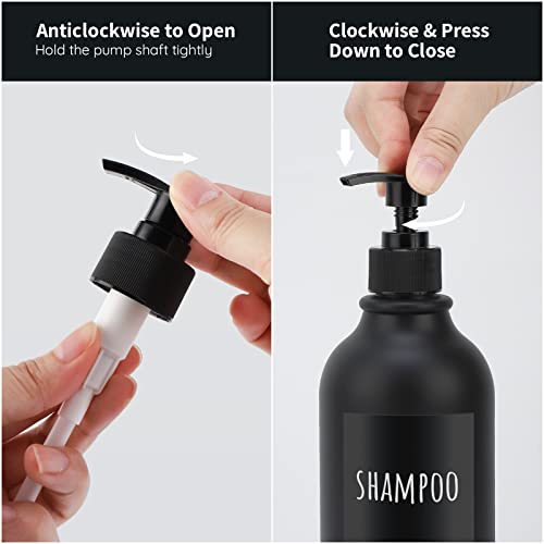 Image of Segbeauty Matte Black Shampoo Dispenser, 2pcs 16.9oz Empty Refillable Pump Bottle with Labels, 500ml Plastic Press Lotion Dispenser Bathroom Shower Containers for Conditioner Body Soap Hand Soap