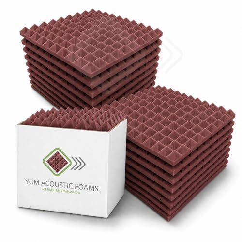 Image of YGM Acoustic Foams Pyramid Acoustic Panels 1 Foot x 1 Foot x 1 inch Thick | 50 Density Acoustical Sound Proof Foam for Room & Studio | Echo Reduction & Noise Absorption (Coffee Brown, Set of 108)