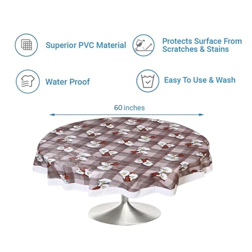 Image of Dakshya Industries PVC Waterproof Round Table Cover for 4 Seater Dining Table | 60 Inch Round Printed Table Cover | Spill Proof, Oil Resistant, Heat Resistant, Wipe Clean