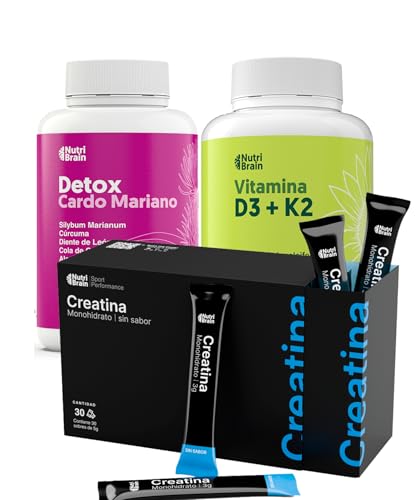 Pack 3 en 1 Detox + Energía + Bienestar | Cardo Mariano + Creatina Monohidratada + Vitamina D3 K2 MK-7 | Apoyo Hepático, Muscular, Óseo e Inmune | Alta Potencia Natural