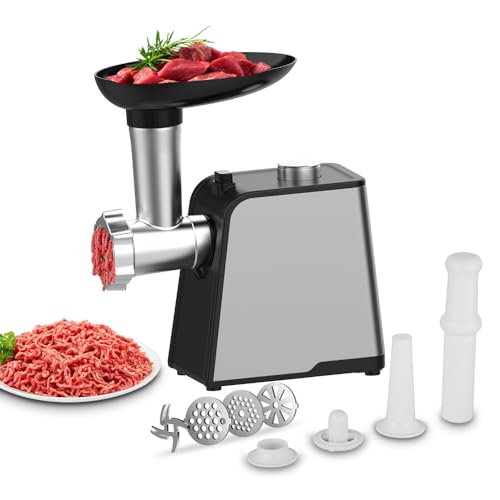 Picadora eléctrica de carne de 750 W Picadora eléctrica, 3 en 1 Picadora de carne de acero inoxidable y Kubbe y tubos de llenado de salchichas, Picadora eléctrica de carne para verduras Sauciss (C)