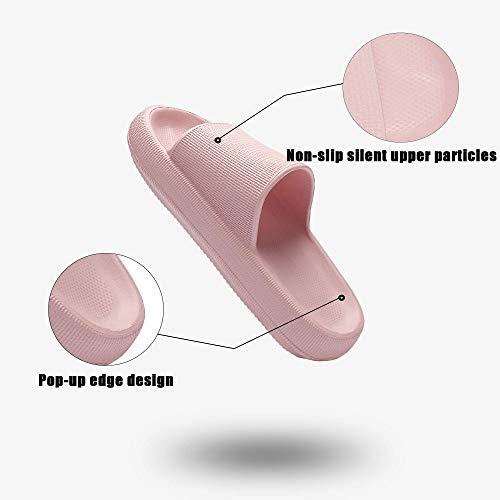 Slippers for Women and Men Quick Drying Slide Sandal with Thick Sole Non-Slip Soft Shower Slippers Open Toe Spa Bath Pool Gym House Sandals for Indoor & Outdoor Pink37-38
