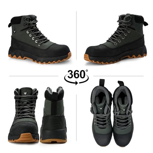 Image of Mens Work Boots Composite Toe Boots for Men Genuine Leather Rubber Sole No Slip Waterproof Shoes Industrial & Construction Safety Boots