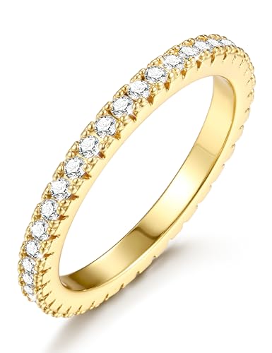 CASSIECA Anillo Mujer Oro, Anillos de Compromiso con Circonita Anillo Minimalistas de Boda Matrimonio para Novias Esposas Tamaño 54.4