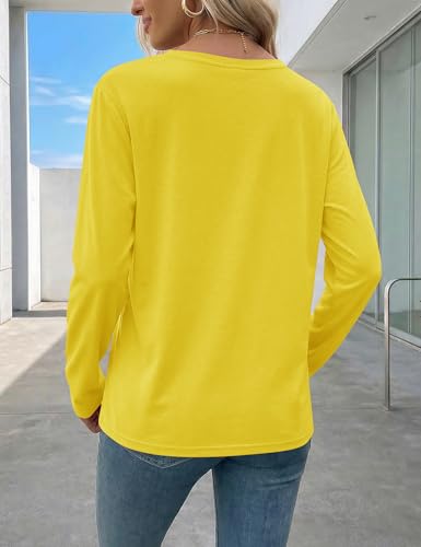 LaGracia Womens Long Sleeve Shirts Cotton Crewneck Long Sleeve T-Shirts Tops Basic Lightweight Soft Tee Shirts Spring Fall Outfits 2026 Yellow XL — view 5