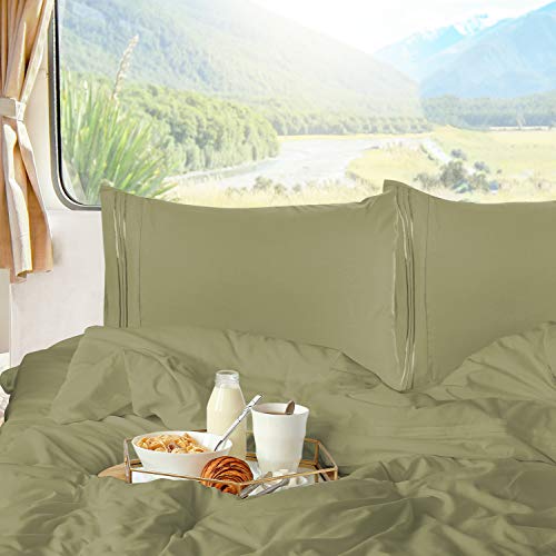 Nestl Sage Green Short Queen Sheets for RV, Hotel Luxury RV Queen Sheets Set, 6 Piece Fitted Bed Sheet Set and Pillowcases, Super Soft, Wrinkle-Free, and Breathable Camper Bedding