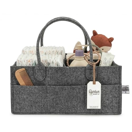Image of Parker Baby Co. Diaper Caddy - Nursery Storage Bin and Car Organizer for Diapers and Baby Wipes - Charcoal, Large