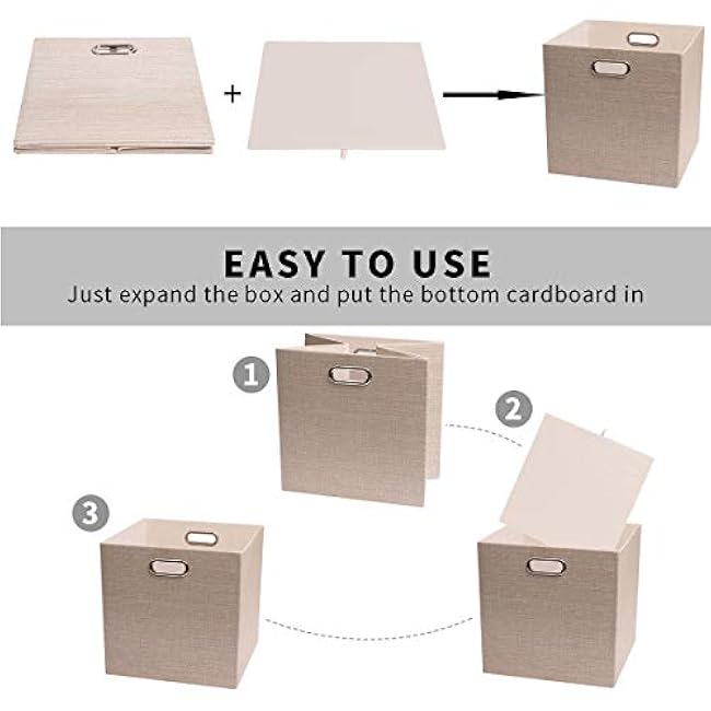 Posprica Storage Cube Basket Bins,13¡Á13 Foldable Storage Boxes for Closet Organizer Shelf Cabinet Bookcase,Thick Fabric Drawer,Set of 4, Beige
