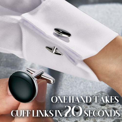 Jstyle Mens Cufflinks and Studs Set Tuxedo Shirts Classic Black&Silver Match for Business Wedding Formal Suit3