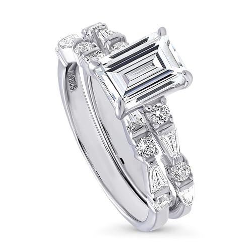 BERRICLE Sterling Silver Vintage Inspired Art Deco Wedding Engagement Rings 1.7 Carat Cubic Zirconia CZ Solitaire Ring Set for Women, Rhodium Plated Size 4-10