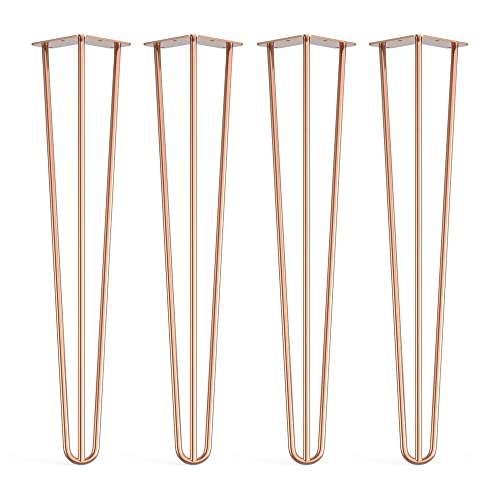Image of Set of 4 Hairpin Legs with Floor Protector Feet & Screws - 61cm 3 Rod / 10mm, Rose Gold Copper