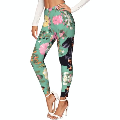 Ropa de gimnasio para mujer mallas florales Dachshund para yoga