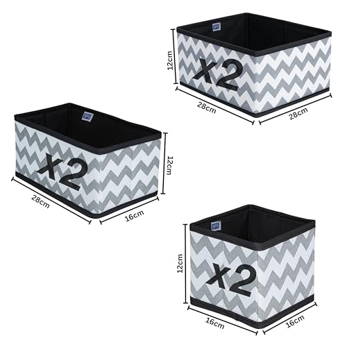 Image of Skrill 6-Piece Foldable Cloth Storage Box Set | Cube Baskets, Bins & Dividers for Closet & Dresser Drawer Organization | Storage for Shirts, Pants, Underwear, Bras, Socks & More (Zigzag Waves Grey)