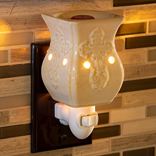 Dawhud Direct Wall Plug-In Wax Warmer For Scented Wax Ceramic Antique White Ceramic Accent Electric Home Fragrance Warmer For Essential Oils Candle Wax Melts And Tarts Scent Warmer Night Light #TOP1