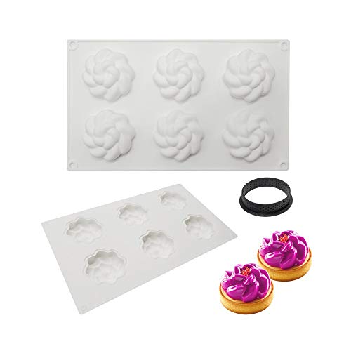 molde pastel 3d, moldes 3d molde silicona para postres pudín, Herramienta crujiente redonda de plástico, 6 cavidades Forma de giro agujeros