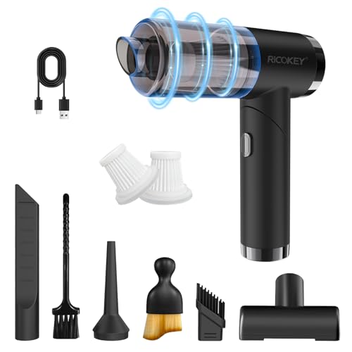RICOKEY Handstaubsauger Akku Kabellos 9000Pa USB Aufladbar 6000mAh Autostaubsauger Tragbar Mini Staubsauger mit Waschbar HEPA-Filter, Handsauger Staubsauger für Auto, Haus, Tierhaare