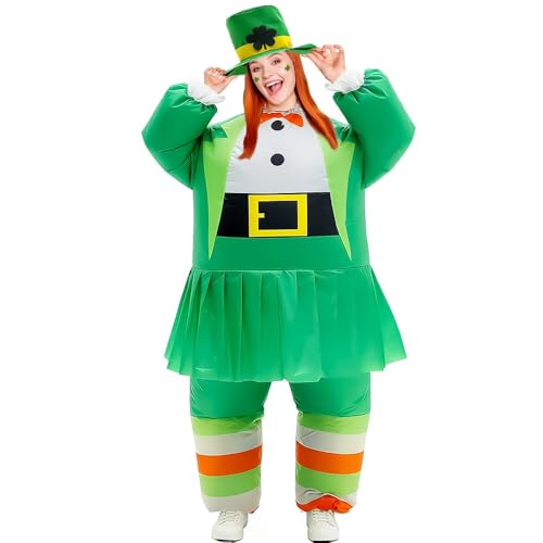 Rafalacy Inflatable St. Patricks Day Costume for Adult Blow up Leprechaun Costume Funny Party Leprechaun Celebration Costume Suit (Green-2)