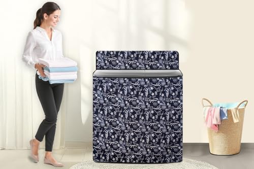 Image of The Furnishing Tree Semi-Automatic Top Load Washing Machine Cover | Waterproof & Dustproof | Easy to Clean | Inlet & Outlet Pipe Provision | Durable & Washable, Self Blue Polyester (51x80x86 CM)