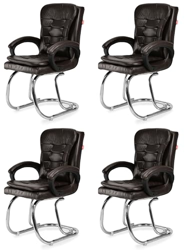 Image of GOYALSON Leatherette Double Cushion Office Guest Chair Sleek, Comfortable Seating for Visitors in Lobby, Reception (4, Coffee, Double Pipe Chrome Steel Frame)