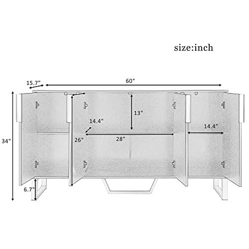 P Purlove Modern Sideboard, Simple And Luxury Style Sideboard With Gold Metal Legs And Handles, Particle Board And Mdf Board Cabinet With 4 Doors And Adjustable Shelves (White) #TOP1