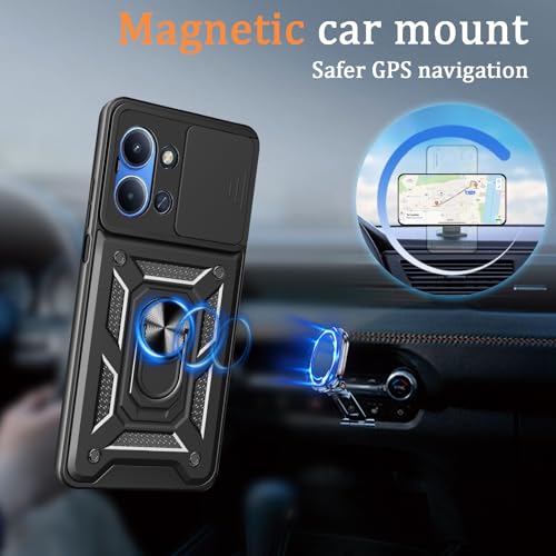 Image of Heavy Duty Back Case Cover for Redmi 15C /Poco C85 5G, Shockproof Redmi 15C /Poco C85 Back Cover, Ring Case with Kickstand and Camera Protection Shutter - Black