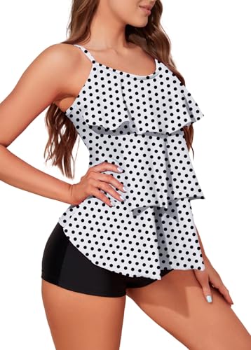 Womens Tankini Swimsuits with Boy Shorts Tummy Control Plus Size Modest Flounce Vintage Tank Top Two Piece Bathing Suits4