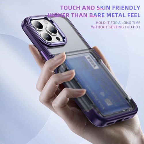 Image of KARWAN Shockproof Translucent Cardholder Back Case Cover Compatible with iPhone 16 Pro Hybrid with Strong Minimalist Design (Purple)