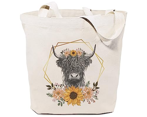 GXVUIS Highland Cow Canvas Tote Bag for Women...
