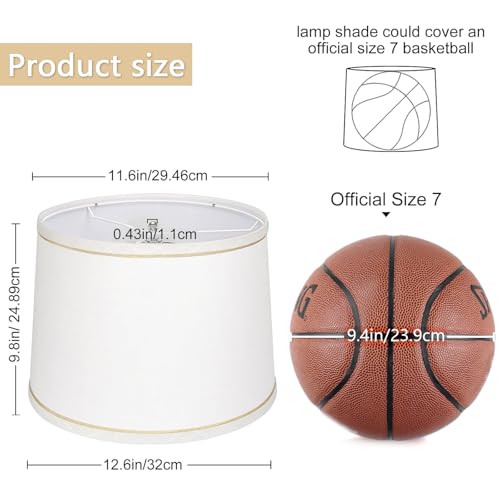 drum Fabric White lamp shades Set of 2 for table lamps – 11.6" Top x 12.6" Bottom x 9.8" High,Qvtekn Medium Lampshades for floor and desk lamps, Natural Linen Handcrafted with Easy Assembly by qvtekn - Used condition - Image 2