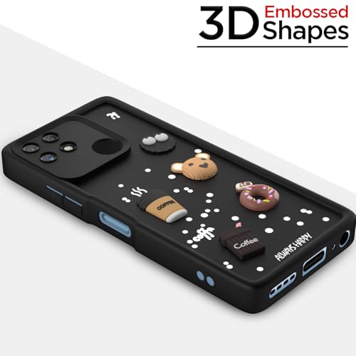 Image of Pikkme Back Cover for Realme Narzo 50A | Cute Fun Cartoon 3D Bear Silicone Full Body Protection Bumper Case (Black)
