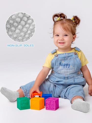 Cooraby 6 Pairs Toddler Ruffle Socks with Anti Slip Frilly Cute Cotton Dress Socks for Baby Girls 6M-6Y4