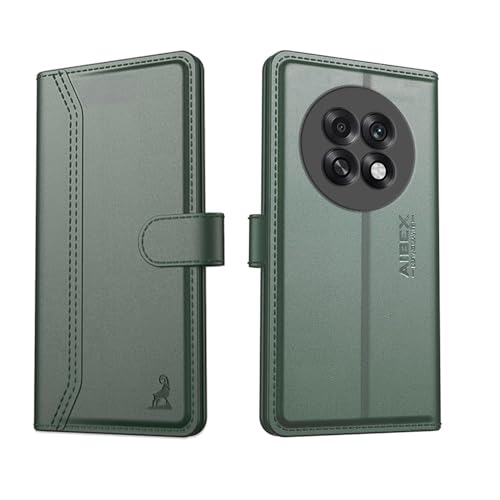 Image of AIBEX Compatible for Oppo F31 Pro Plus 5G Flip Cover Leather Finish | Inside TPU with Card Pockets | Wallet Stand | Complete Protection Flip Case Green