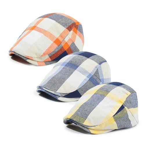 Image of 3Pcs Men's Newsboy Caps Cotton Cooling Hat Adjustable Flat Cap for Men