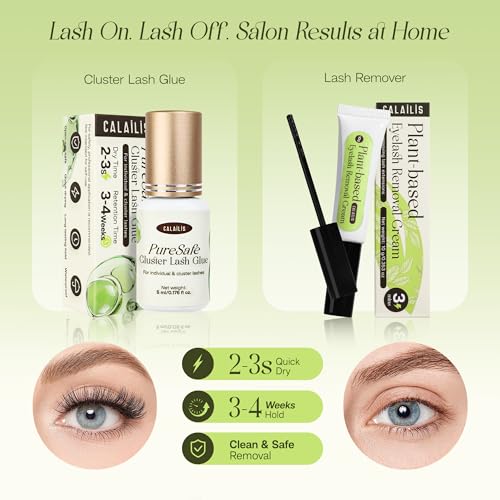 Image of CALAILIS Lash Cluster Glue & Lash Remover Kit, Strong Hold Long Lasting 4+ Weeks Eyelash Cluster Glue and Gentle Remover for Professional Use