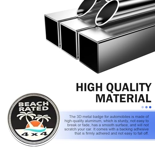 Image of Beach Badge Rated Car Emblem, 3D Round Emblem Decals, 4 x 4 Car Badge Decals Stickers, Automotive Exterior Accessories, Compatible with Jeep Wrangler Vehicles Trucks SUV