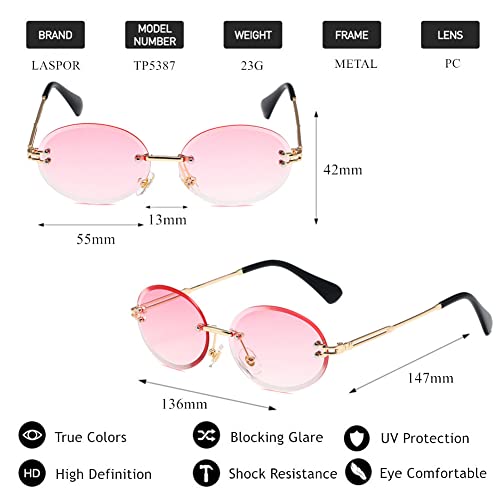 Image of LASPOR Retro Oval Sunglasses for Women Men Fashion Vintage Gold Metal Frameless Rimless Glasses Tinted Lens UV400 Protection