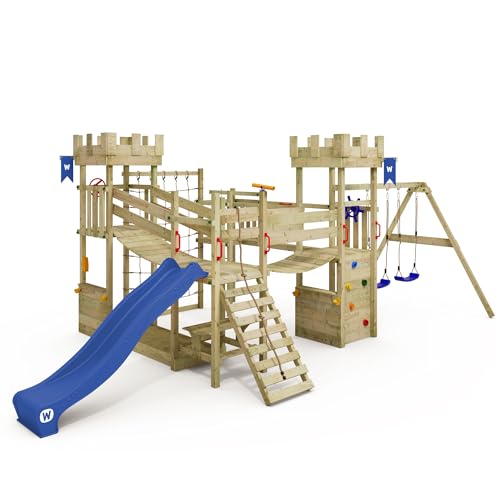 WICKEY Spielturm Ritterburg Smart Arch mit Schaukel & Blauer Rutsche,...