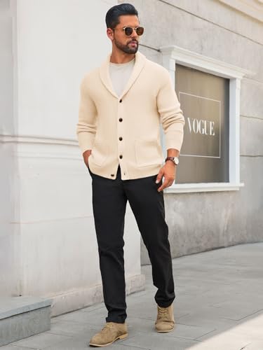 Runcati Mens Shawl Collar Cardigan Sweater Button Down Textured Knit Sweaters Casual Chunky Cardigan with Pockets4