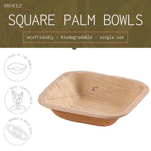brheez Palm Leaf Bowls 100 Ct (4 Inch) - Eco Friendly, Compostable & Biodegradable – Elegant Bamboo Look Disposable Bowls are Heavy Duty and More Environmentally Friendly than Paper Bowls - Thumbnail 2