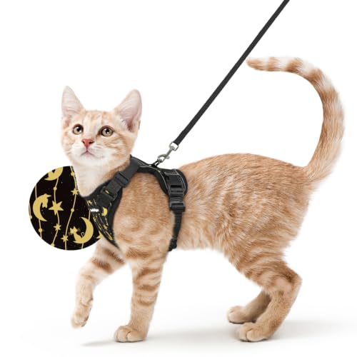 Image of rabbitgoo Cat Harness and Leash Set, Escape Proof Vest, Lunar Prowl | Soft Breathable Mesh, Easy Adjustable Fit, Snap Buckles, Sturdy Clip, Reflective Strips, for Average Cats Walks, S